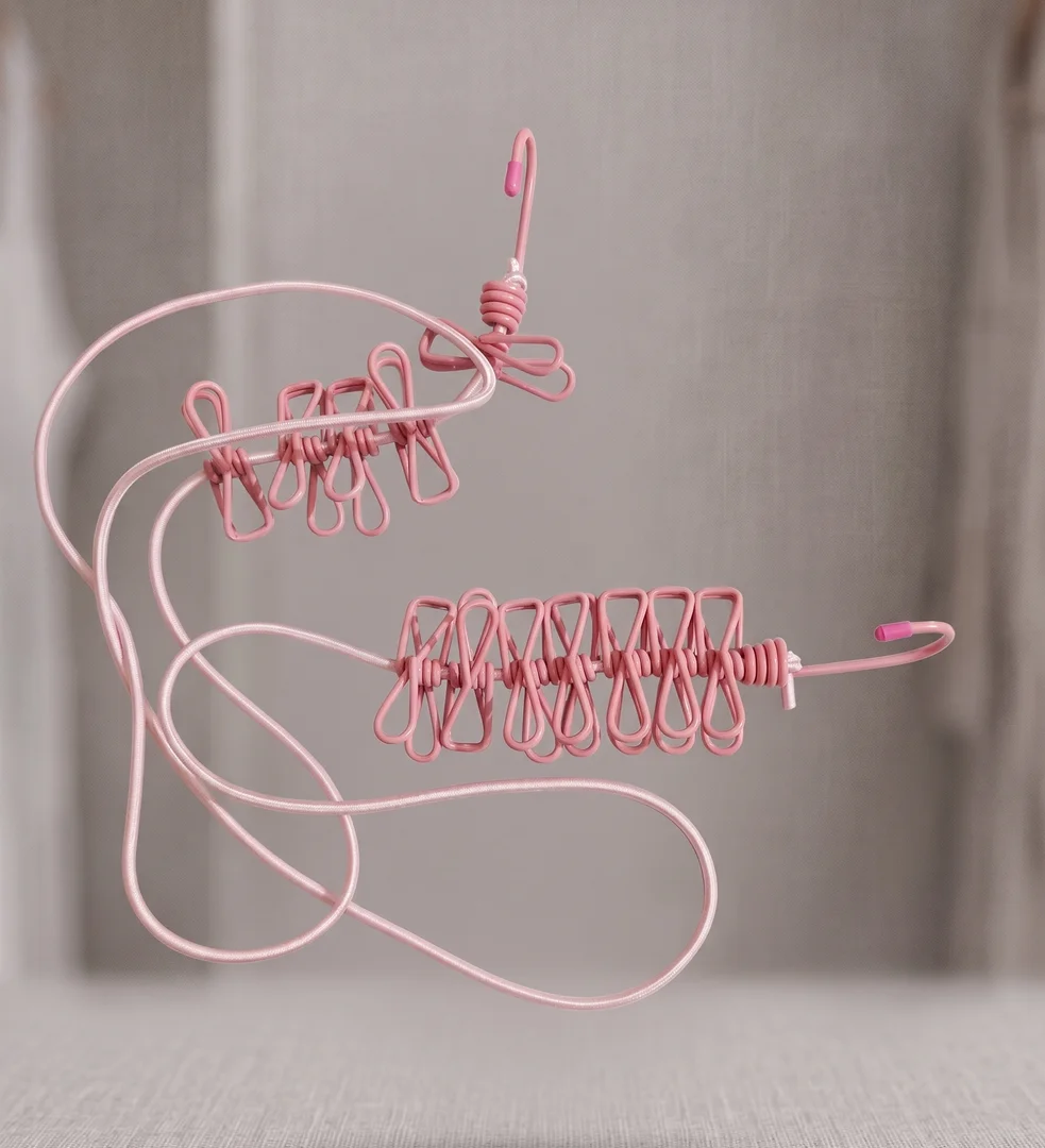 Portable Elastic Clothesline with 12 Clips