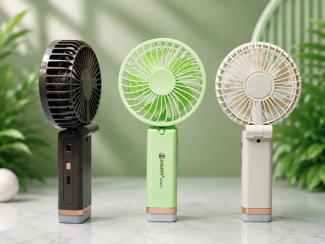 JySuper 2517 - Rechargeable Mini Folding Fan with Light