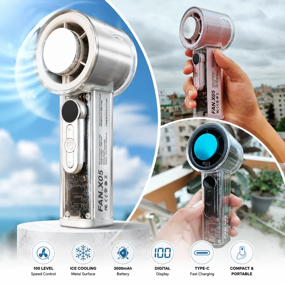 Turbo X05 Transparent Rechargeable Fan - 3000 mAh - Fancy Bin Bangladesh
